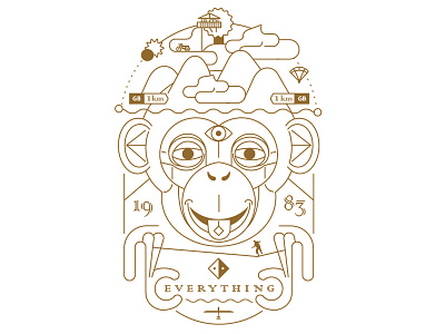 Everything animal balance cloud illustration line monkey mountains portrait vector