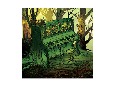 ORGAN!C P!ANO art birds cover drawing forest green illustration melt music nest piano tree