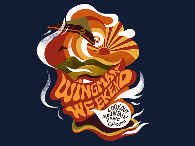 For WingmanWeekend event. Print for t-shirt. 70s cartoon flying hanggliding illustrator print psychedelic tshirt wind