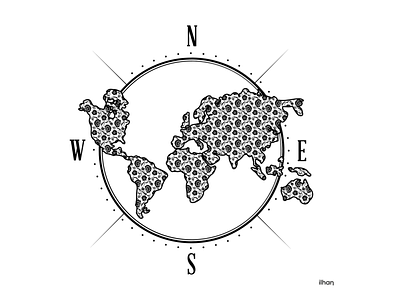 World Compass adobe adobe illustrator black black and white blackandwhite boussole compass design flat illustration ornament ornaments summer summertime vector words