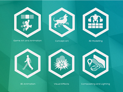 CG Spectrum College of Digital Art and Animation Course Icons branding design hexagon icons identity