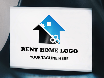 Home rent company logo agency agency branding blue home key logo design minimal real estate rent vintage