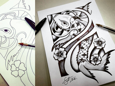 Koi Tattoo Design artwork design draw drawing illustration koi fish tattoo art tattoo design tattoo flash