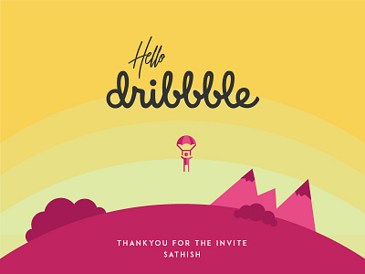 Hello Dribbble! dribbble earth hills landing landscape new parachute pink startnew trees