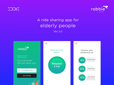 Rabbie - Ride booking app(UI/UX) android app brand branding cab booking design elderly mobile app ride sharing rideshare typography ui ux vector