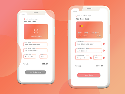 Payment workflow app bank app bank card daily ui 001 design gradient gradient design minimal orange smooth ui