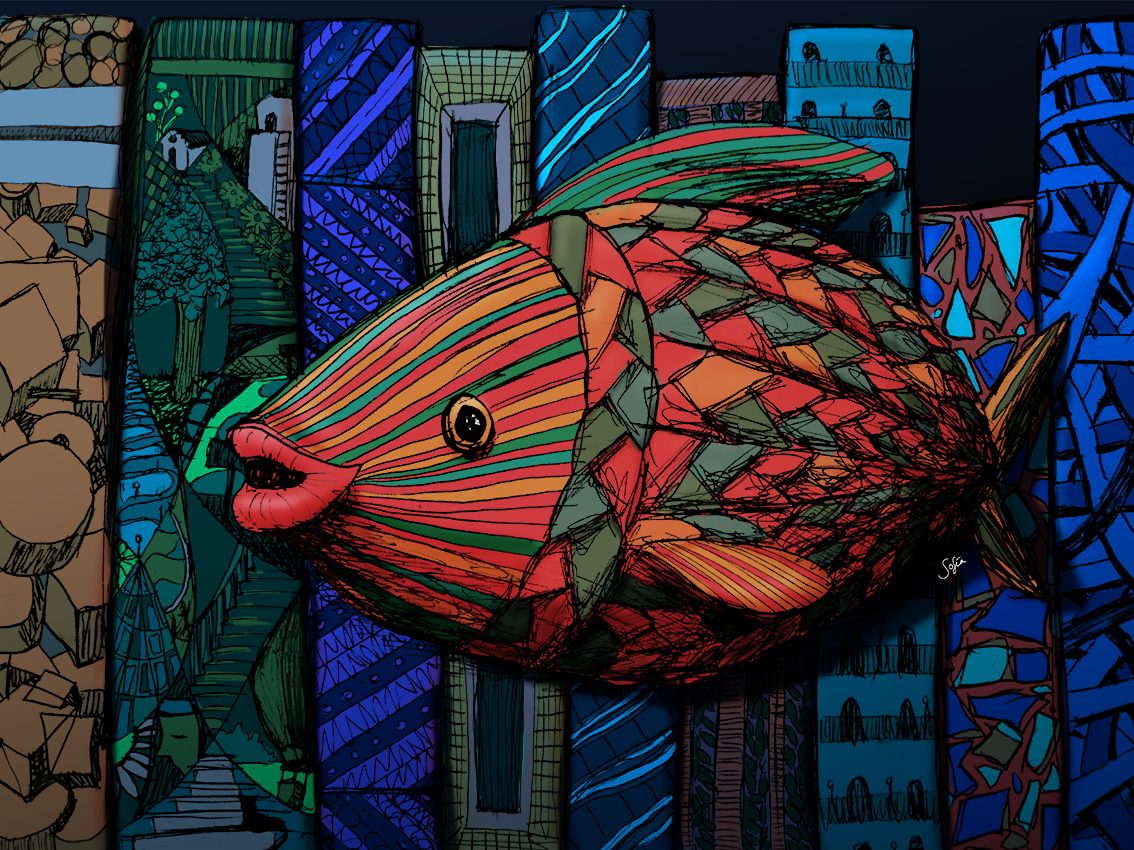 Pez De Biblioteca - Library fish design illustration