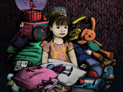 Niña y sus juguetes | Girl and her toys design illustration