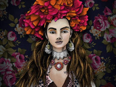 Lady Flowers design digital art illustration