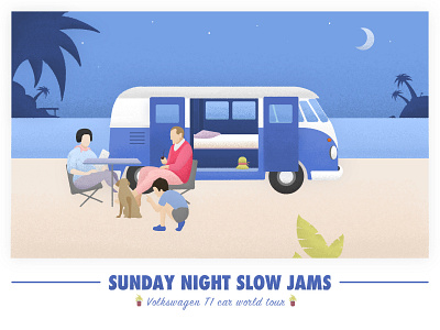 「Sunday Night Slow Jams 」 VW T1 van world tour illustration car design illustraion mozak t1 ux volkswagen vw vw van