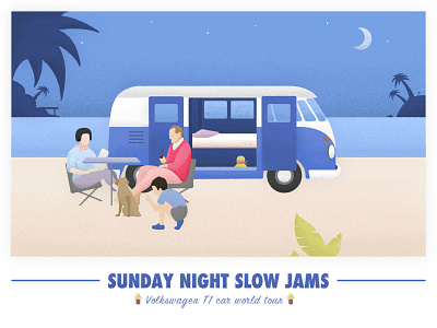 「Sunday Night Slow Jams 」 VW T1 van world tour illustration