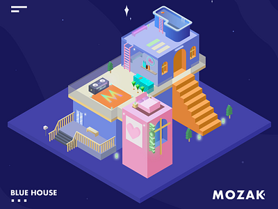 Blue House / 2.5D Illustraion 2.5d design house house illustration illustraion ui