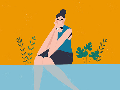 Daydreaming of Summer 2d blue character design illustration orange plants pool procreate summer summertime vector woman woman illustration