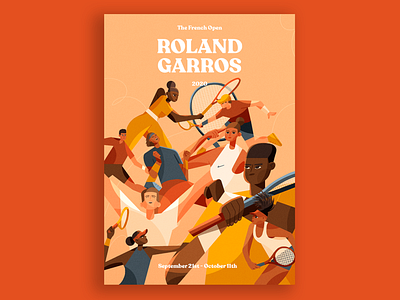 French Open 2020 character illustration orange photoshop poster sport tennis texture