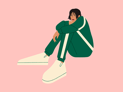 Number 067. character character design green illustration person pink pose procreate sitting squid game tracksuit woman