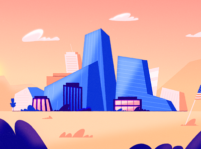 Sunset City blue buildings city cityscape design gradient grain illustration landscape orange pink sky sunset texture