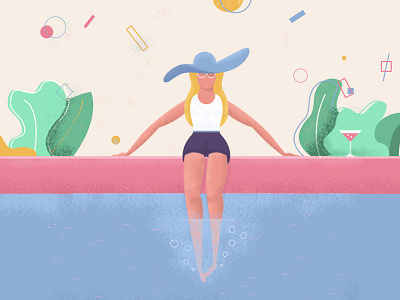 Summer 2d abstract character girl graphic illustration pastel pool shapes summer texture woman