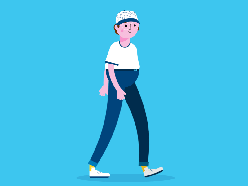 Geek 2d after effects animation cap character flat design geek gif loop man vector walk cycle