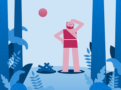 Caveman 2d blue character design illustration illustrator man nature pink plants trees vector