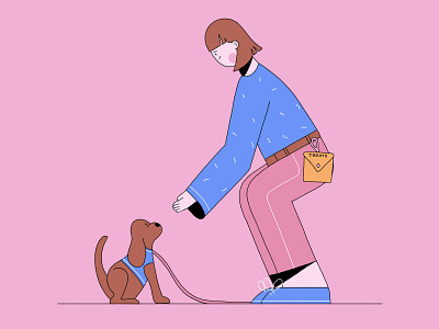 Dog Training 2d blue character design dog flat design illustration people pink vector woman