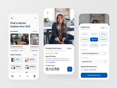 Skillup - Mobile App app appointment blue booking brand clean course design designer education learning platform mentor mobile mobile app skills ui ui design ux ux design video