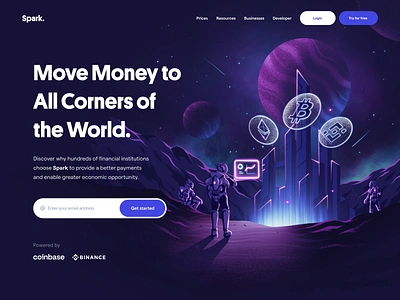 Spark - Hero Illustration app brand branding crypto cryptocurrency design designer finance financial hero illustration landing page mining money trade trading ui ux web website