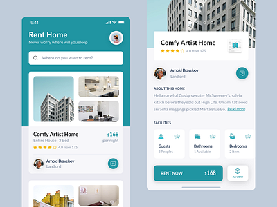 Rent Home App Concept clean green home ios design mobile app rent tour app trip ui design