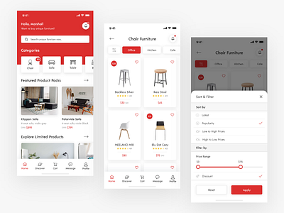 Furniture App Concept app brand branding chair design ecommerce filter furniture mobile sort ui ux