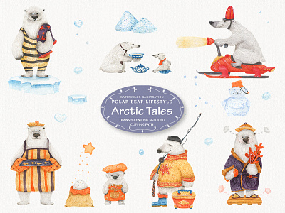 Arctic Tales #1 arctic cartoon character childish cute illustation illustration northern polar bear snow tales watercolor white winter