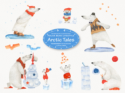 Arctic Tales #2 animal arctic cartoon character childish cute illustration northern polar bears snow watercolor white