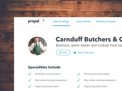 Propel Listing Article Page clean colour friendly local neat structure style ui welcoming