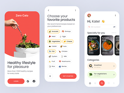 Healthy recipes – Mobile app app app design delivery fitness food food app ios makeevaflchallenge mobile app mobile design mobile ui recipes