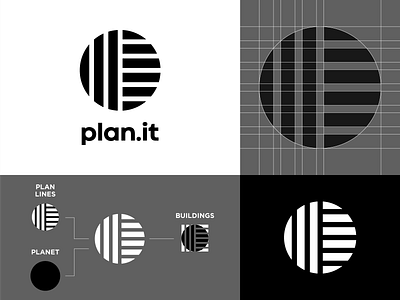 Plan.it architecture black brand identity circle construction logo grid logo lines logo logo design logomark minimalist logo planet