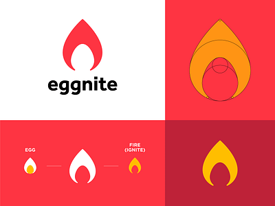 Eggnite v3 brand brand identity brand logo egg fire flame grid logo ignite ignition logo logo design logomark minimalist logo red simple logo yellow