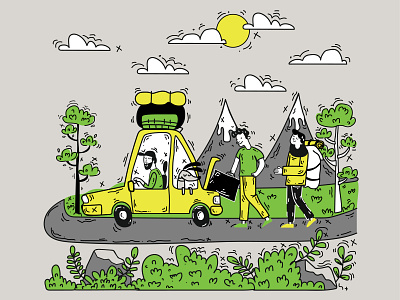 Trip with friends accommodation camping character design friend friends illustration paint travel trip