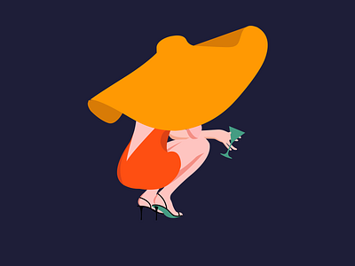 Woman with Big Hat bikini girl illustration sexy