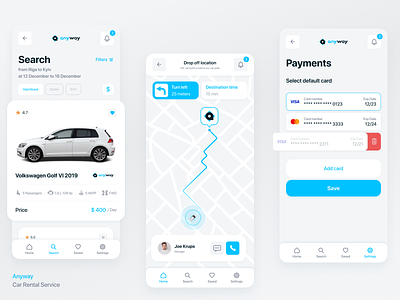 Anyway | Mobile App Design for Car Rental Service android car rent ios mobile app ui ux