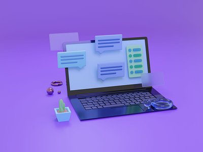 3D UI illustration for messaging site