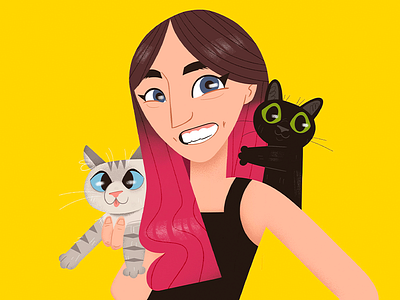 2021 Profile Pic avatar black cat cat face icon illustration pink hair procreate siamese yellow