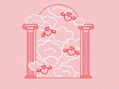Who Hearted? clouds columns halftone texture hearts pink and red