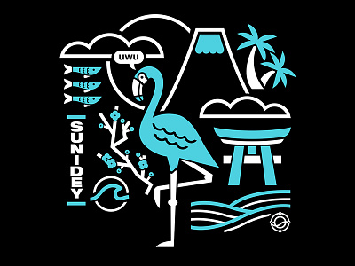 UWU Flamingo blue and black clouds flamingo japan mount fuji oceano palm trees uwu waves