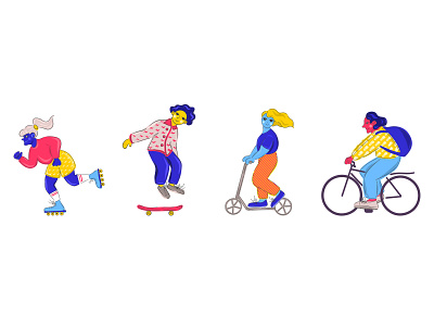 Eco transport. active activity background bicycle bike boy bright cartoon color cute exercise girl group happy healthy illustration isolated lifestyle man people