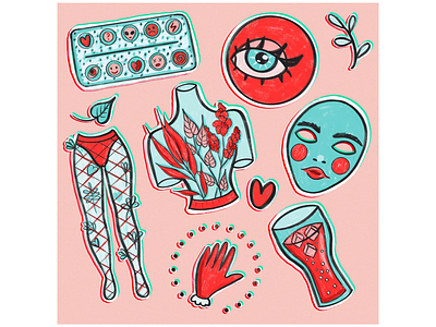 sticker set art artist artwork creative design digital digitalart digitalpainting drawing drink graphicdesign illustrator mask painting pills procreate sketch sketchbook sticker tights