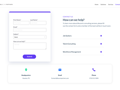 Blucore - contact page website design by Macy Ryan on Dribbble