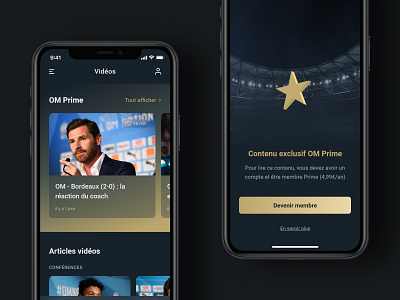 Videos - OM App Redesign 3d app app design dark theme football gold member membership premium prime redesign sports ui ui design uiux user interface ux uxdesign