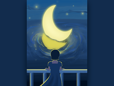 看月亮 illustration
