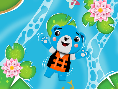 The bear likes to swim in the river illustration animation character design illustration illustrator