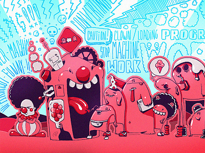 El nacimiento de un payaso. (Clown Machine) character design illustration monstritos mostritosrockeros payasos