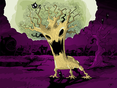 Retrato nocturno de un bosque muy particular character design illustration monstritos mostritosrockeros ulisescostilla