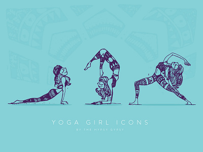 Yoga Girl Icons art blue character design drawing icons illustration yoga